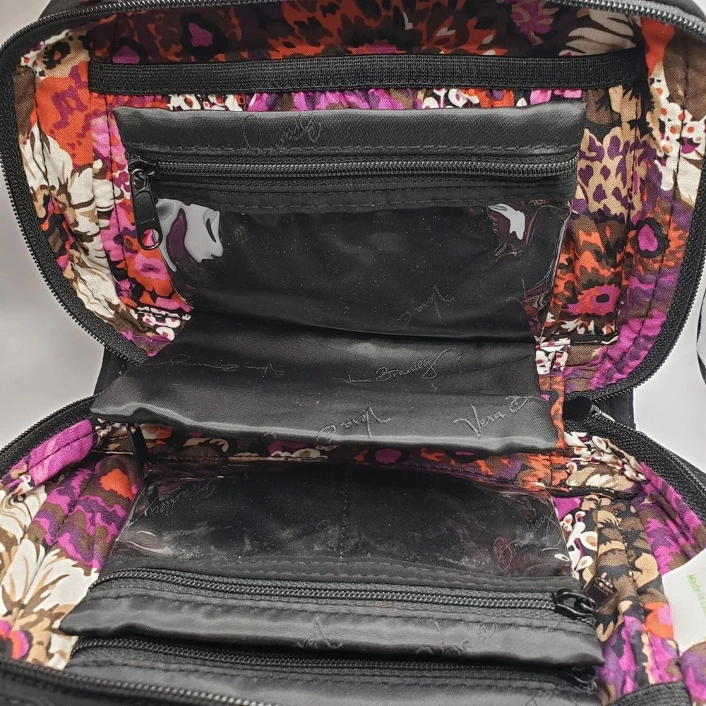 Vera Bradley 6 Pocket Travel Jewelry Organizer Classic Black Zebra Dome Velvet